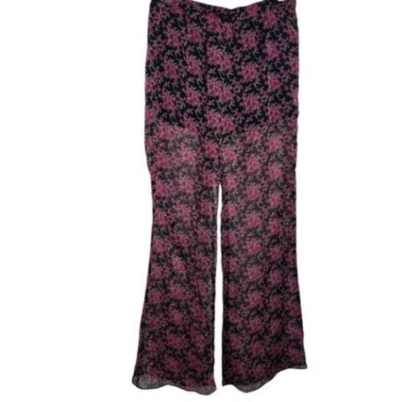 Pins & Needles Black & Pink Floral Wide Leg Pants L - Picture 1 of 6